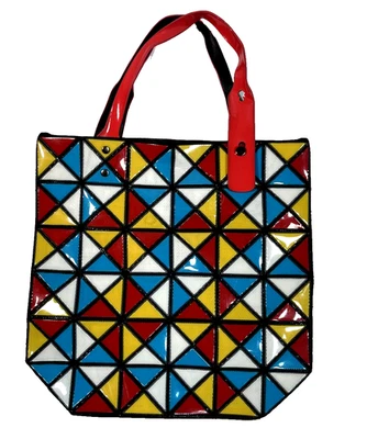Vtg Bao Bao Issey Miyake Tote Bag Womens PVC Pleats Please Red Yellow Blue - Image 1 of 4