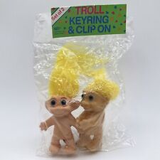 Giftco Troll Keyring & Clip-On Set of 2 New Vintage Yellow Hair Trolls Blue Eyes