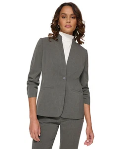 Calvin Klein Women's Pinstriped One-Button Blazer (Charcoal/Cream, 10) - Picture 1 of 5