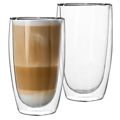 GENTOR Doppelwandige Gläser 2er Set 450ml Glas für Latte Macchiato Cappuccino Espresso