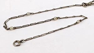 18k Solid White Gold Pocket Watch Chain with Pearls Art Deco by Kreisler 6.4 gr - Picture 1 of 11