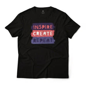 Camiseta de arte gráfico Inspire Create cita motivacional repetida 100 % algodón - Imagen 1 de 8