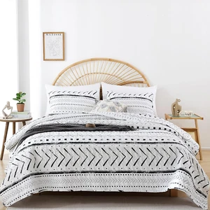 Boho Bettwäsche Tagesdecken Queen Size, 3-teilig Bohemian Quilt Set mit geometrischem Muster - Bild 1 von 12