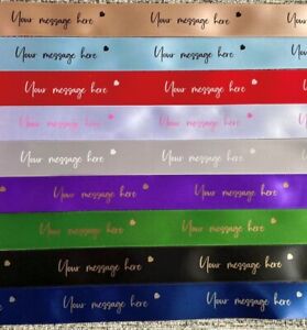 Personalised Satin Ribbon Custom 10mm 15mm 25mm 50mm 100mm gift wrapping