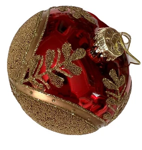 Large blown glass onion bauble red gold glitter 4”Dx 5” L Christmas Ornament - Picture 1 of 11