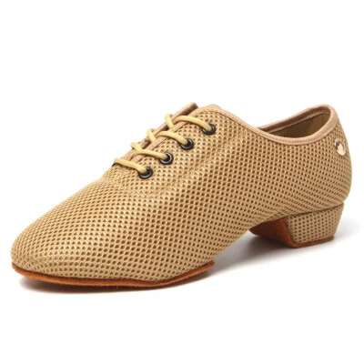 HROYL Unisex Latin Dance Shoes Low Heel Modern Men Womens Ballroom Shoes Soft Air Mesh
