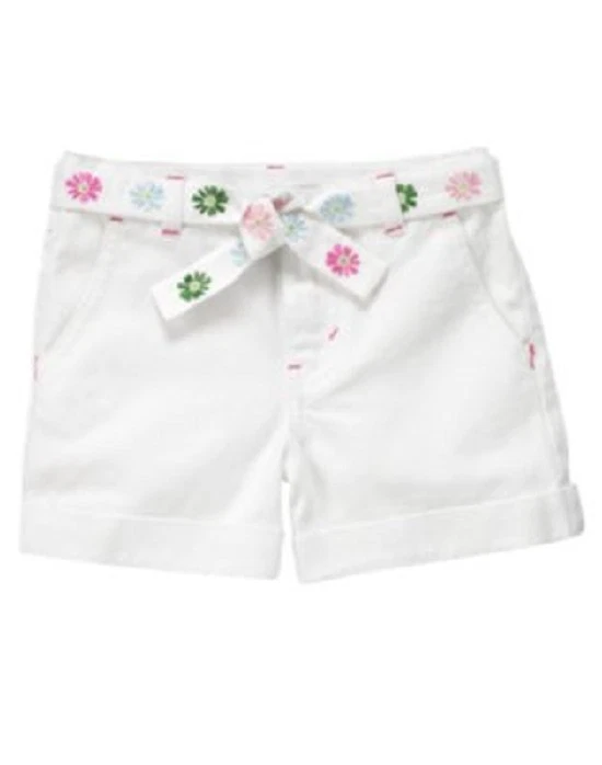 NUEVO CON ETIQUETAS 4, 5, 6 Gymboree “DAISY DELIGHT” Algodón Sarga BLANCO Puños y Cinturón PANTALONES CORTOS Foto 1 de 1