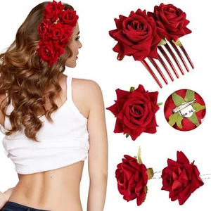 4 Pieces Rose Flower Hair Clip Big Rose Brooch Floral Clips Mexican Flower Ha... - Picture 1 of 7