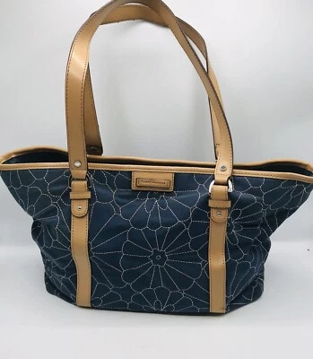 Tommy Hilfiger Azul Bordado Estampado de Flores Bolso de Mano Cartera 15" X 10" X 5" Foto 1 de 4