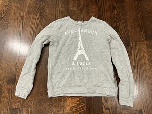 Girls Kids Forever 21 Gray Paris Eiffel Tower Pullover Sweater Size L Large 10 - Picture 1 of 5