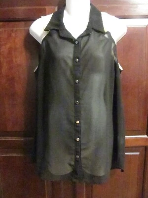 *NEW* FRANCESCA'S BIRD CAGE LABEL BLACK SHEER LACE TRIM BUTTON TANK TOP~MEDIUM - Image 1 of 4