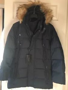 Andrew Marc New York Men Puffer Navy Blue Removable Hood Parka Coat Size M NWT - Picture 1 of 10