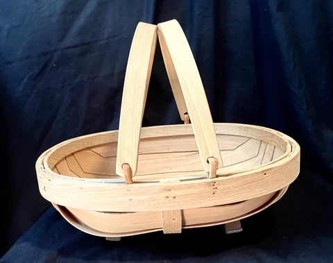 TRUG Bent Wood 13" Oblong Basket English Vintage Brass Nails Cover