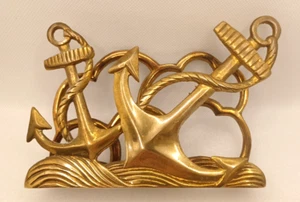 VTG NAUTICAL SOLID BRASS ANCHORS & WAVES LETTER-NAPKIN HOLDER-6 1/4"W x 4 1/4"T - Picture 1 of 8