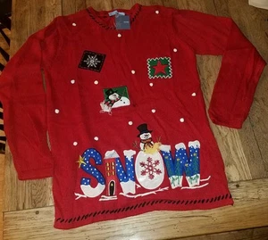 NEW YARN HOLIDAY EDITIONS SNOWMAN CHRISTMAS SWEATER SZ M ~ WEAR ALL WINTER! - Picture 1 of 3