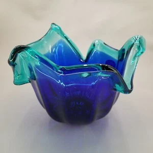 Centrotavola vintage Murano cristallo bianco ciotola cobalto blu e vetro acqua soffiato a mano - Foto 1 di 14