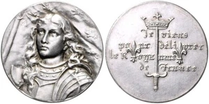 FINEST SILVER JOAN OF ARC MEDAL!! ANTIQUE ca 1880 FRANCE! RARE!! ONLY 1 on EBAY! - Picture 1 of 1