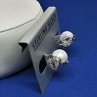  Heart Pad Lock Key Pearl Earrings With Diamond Accents Sterling Silver 925 ATI