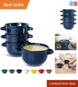 Rustic Blue Ceramic Soup Mugs - Stackable Oven Safe Bowls for Casseroles - Picture 1 of 8