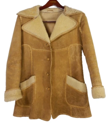 Jaqueta Casaco Shearling Vintage North Beach Couro Hippie Tamanho 11/12 - Imagem 1 de 4