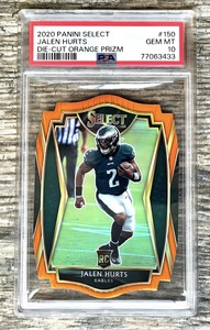 PSA 10 2020 PANINI SELECT JALEN HURTS ROOKIE RC DIE-CUT ORANGE PRIZM HOLO #150