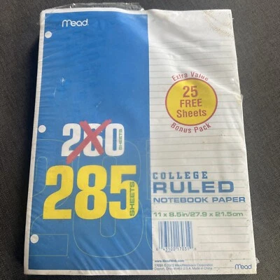Paquete de 285 hojas de papel para cuaderno con reglas universitarias Mead 11x8,5 pulgadas Foto 1 de 3