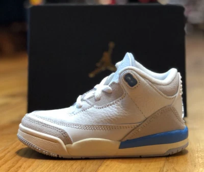 *NEW* TODDLER NIKE AIR JORDAN 3 RETRO LUCKY SHORTS(TD) WHITE/BLUE (DM0968 101)👍 - Image 1 of 4
