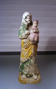 Antique Santos Sculpture Figure with Child Hand Carved Painted Read - Picture 1 of 12