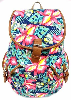 Mochila feminina de lona para viagem ao ar livre tamanho grande alça acolchoada -flor tropical - Imagem 1 de 4