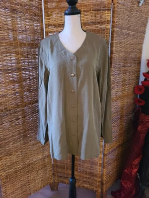 VTG Jones Wear Sport Blouse Button Front Dark Sage Tencel Fabric Size 8 - Image 1 of 4
