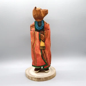 NAVAJO FOLK ART-BROWN BEAR IN STRIPED BLANKET by MARVIN JIM - NATIVE AMERICAN - Picture 1 of 7