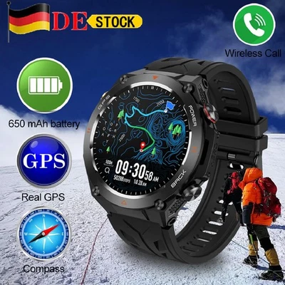 GPS Smartwatch Herren Uhr mit Bluetooth-Anrufe 1,45 Zoll IPS-Touchscreen Fitness - Bild 1 von 4