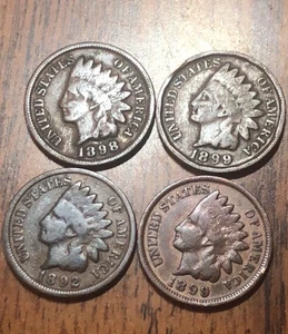 Indian Cents Good, VG 1899X2,18998,1892, Get (4) Actual Penny’s Nice Looking C211 - Bild 1 von 2