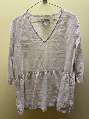 Farhi 100% льняной v-образным вырезом пеплум Топ / туника с 3/4 рукава размер L - Изображение 1 из 4