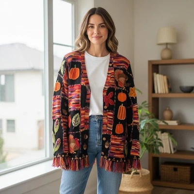 Design Options Philip Jane Gordon Women's Sweater Embellished Thanksgiving Med - Image 1 of 4