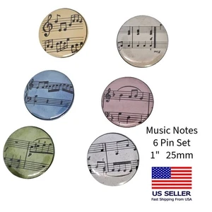 Noten, Notenblätter 1" Pin Anstecker Hutnadel 6 Stück - Bild 1 von 4