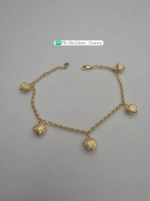 Pulsera con dijes de corazón de oro real de 18 quilates de 6,5"-7" Foto 1 de 4