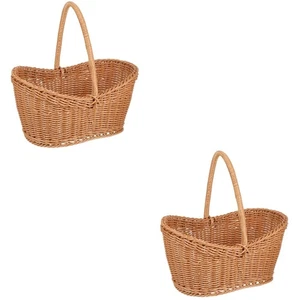 2 Count Woven Gift Basket Reusable Food Shopping Hand-made Fruits - Picture 1 of 12