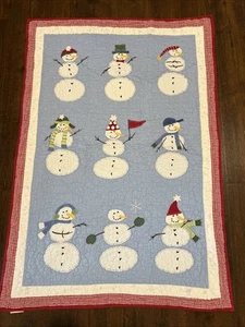 Pottery Barn Kinder Winter Schneemann Quilt Überwurf 35x50 - Bild 1 von 9