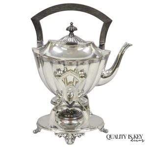 Antigua tetera inclinable inglesa Art Nouveau plateada sobre soporte - Imagen 1 de 14
