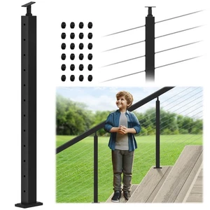 42" Stair Cable Railing Post, 33° Drilled Stair Post Fit for 28-38 Degrees St... - Picture 1 of 8