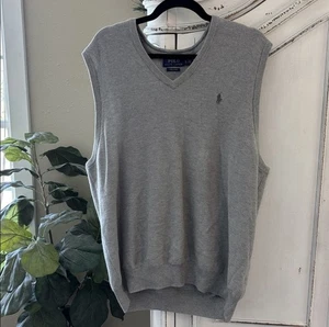 Polo Ralph Lauren Sweater Vest Pima Cotton Knit V Neck Sleeveless Gray Size XL - Picture 1 of 7