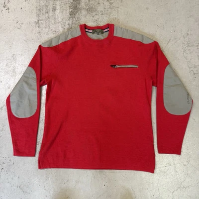 Suéter J. L. Powell Lana Merino Cachemira Hombre Grande Rojo Codo Parches Caza Foto 1 de 4