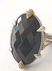 Judith Ripka Sterling Silver 18K Gold Black Onyx & Diamond Ring Size 6 - Picture 1 of 8