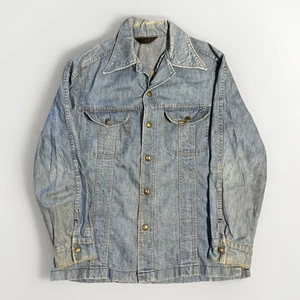 Vintage Lee MR Denim Western Snap Button Up Wing Tip Collar Jean Jacket Large - Picture 1 of 12