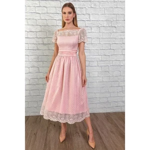 JC Penney rosa durchgehende Spitze über Blumen Puffärmel Kleid Damen 5/6 Vintage 70er - Bild 1 von 9