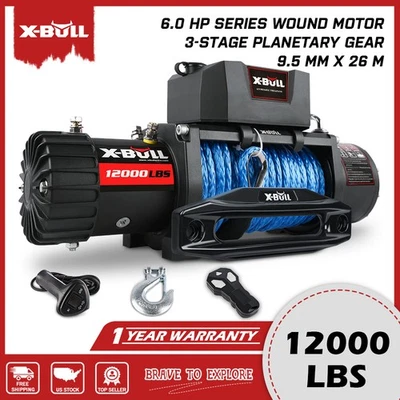 X-BULL 12000LBS Winch Synthetic Rope Wireless Remote Electric Jeep Truck Winch - Image 1 of 4