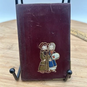 Porta biglietti da visita, carta d'identità, carte di credito vintage in pelle marrone mostra bambini neve - Foto 1 di 6