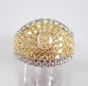 18K White Gold 2.92ct Fancy Canary Cushion Cut Diamond Engagement Ring - Picture 1 of 8