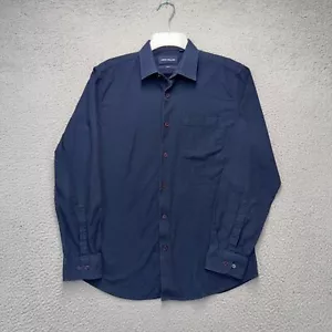 John Miller Button Up Shirt Mens 40 Blue Slim Fit Giza Cotton Casual - Picture 1 of 11